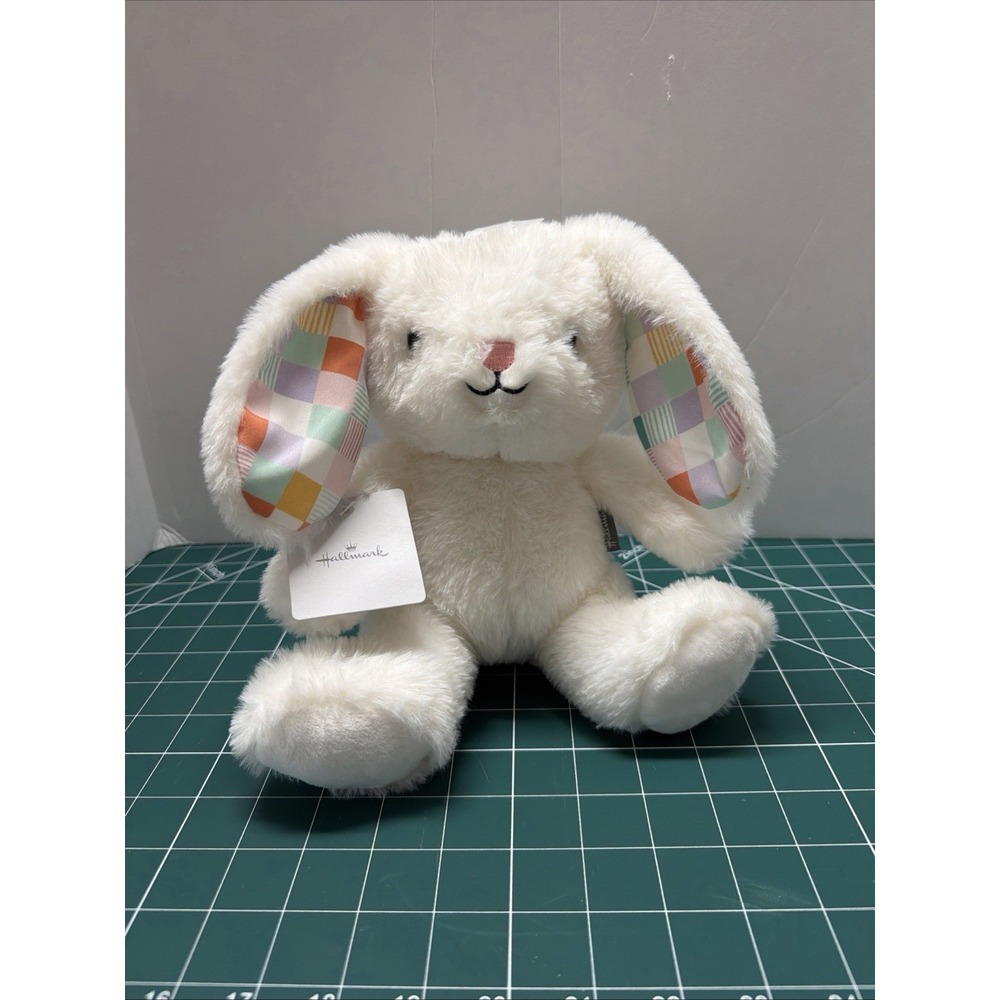HALLMARK WHITE RABBIT PLUSH 8'' PASTEL GINGHAM EARS New W/Tag